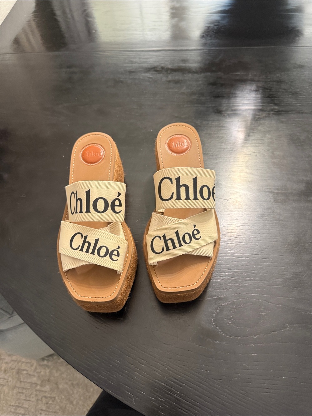 Chloe  Beige Logo Slide Sandals